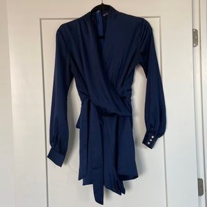 Blue silky long sleeve romper